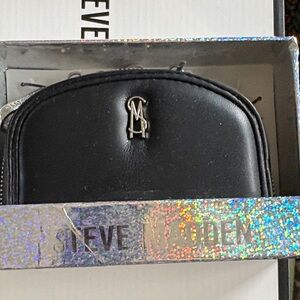 Steve Madden Black Leather Mini Coin Pouch with Silver Logo